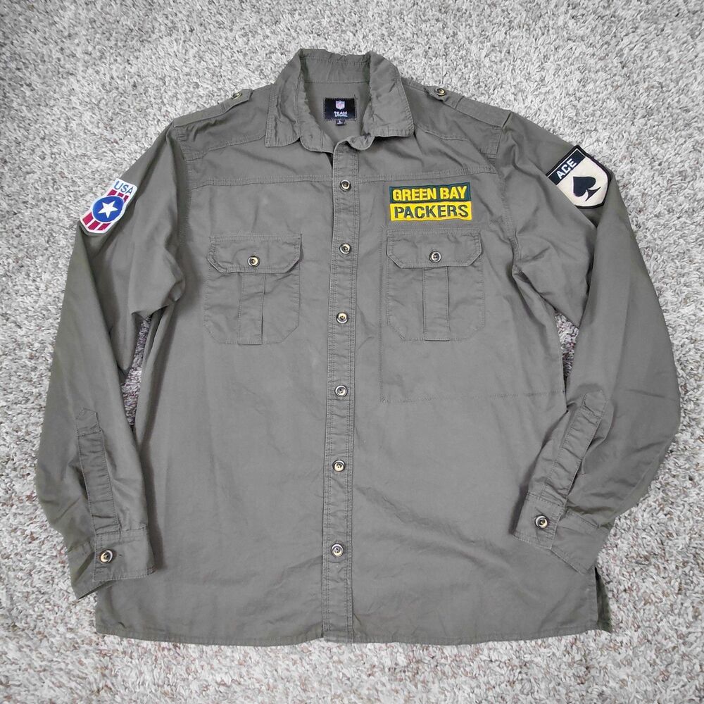 Green Bay Packers Military Field Shirt Mens Large NFL Apparel Button Up Utility